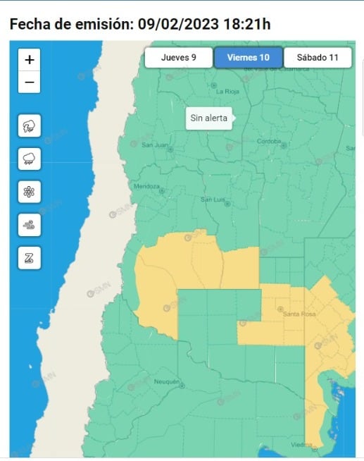 Alerta amarilla en el sur de la provincia para el viernes 10 de febrero. Foto: SMN