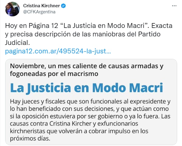 Twitter Cristina Kirchner