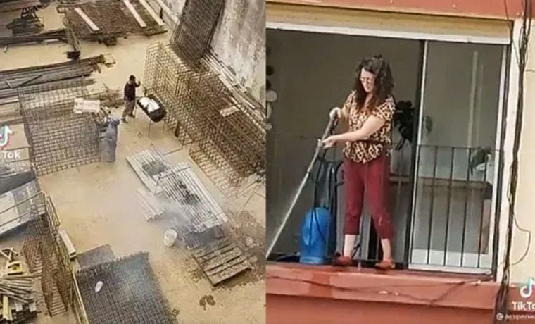 Una mujer apagó el asado de unos albañiles. / Foto: captura de video