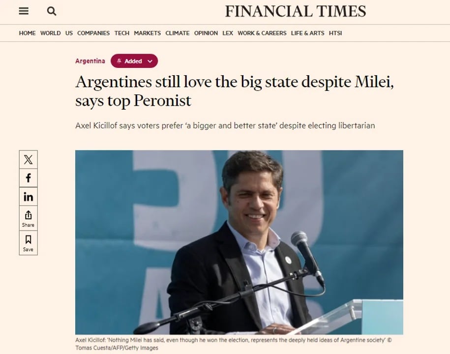 El gobernador de Buenos Aires dio una entrevista a Financial Times.