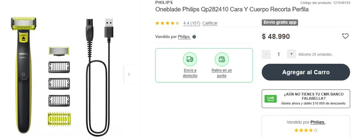 El modelo Oneblade de Philips se encuentra disponible en la tienda oficial de Falabella a $48.990 chilenos.