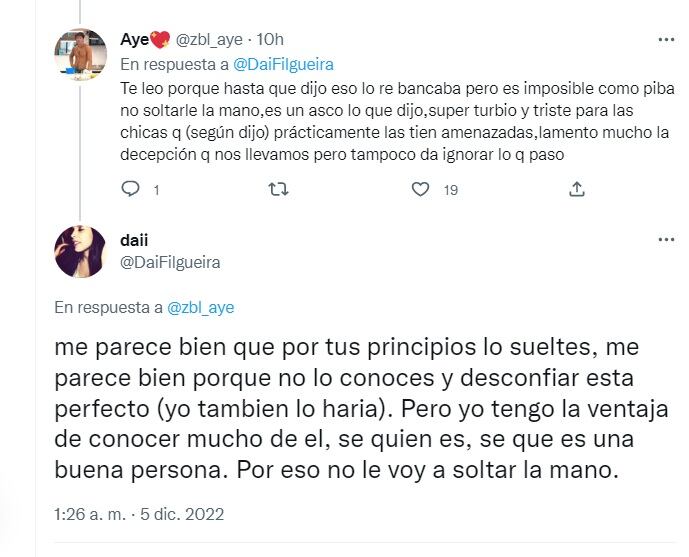 La defensa de Daiana, exnovia de Agustín, tras el escándalo en Gran Hermano (Twitter)