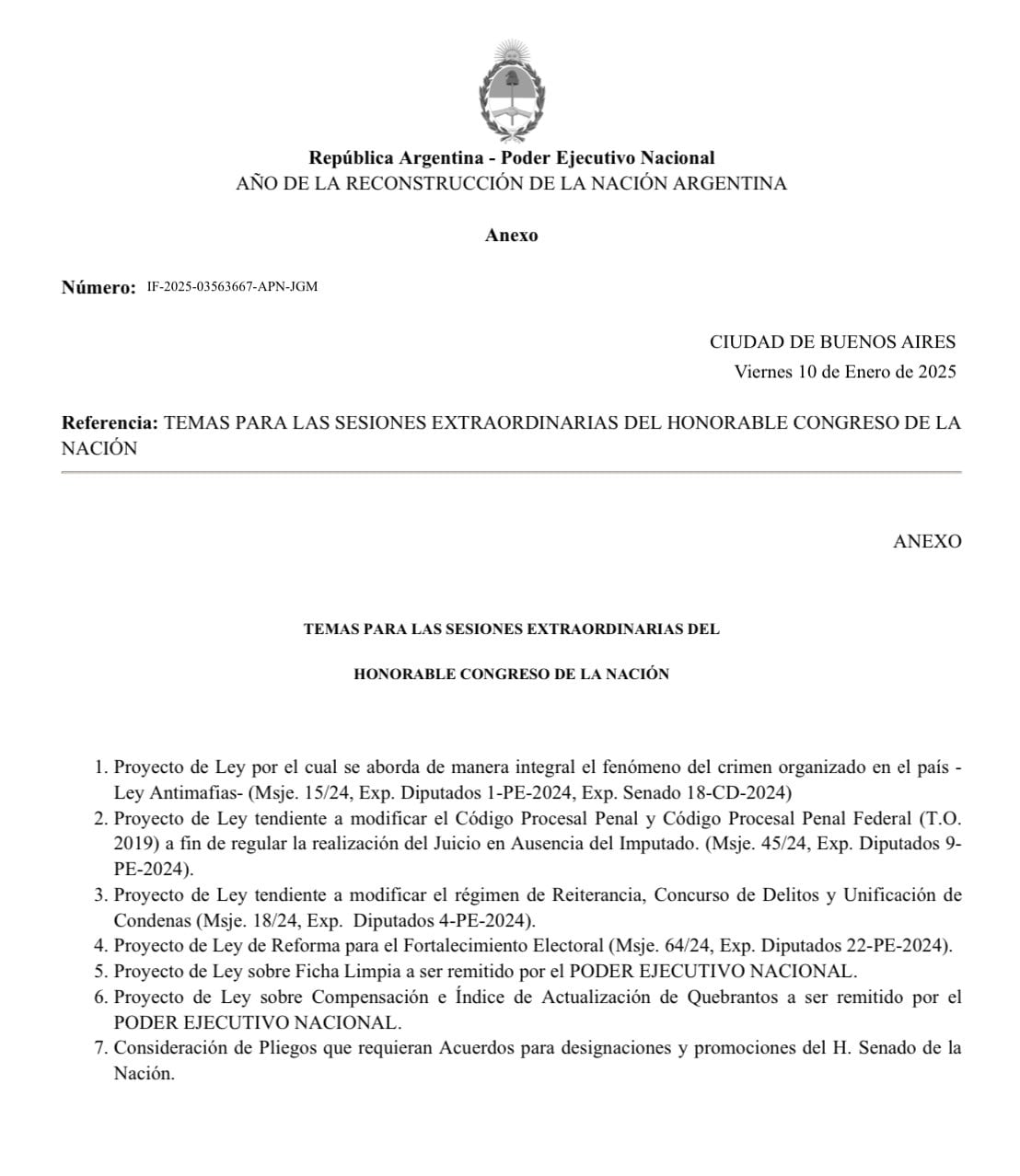 Milei firmó el decreto para convocar a extraordinarias: las sesiones empezarán el 20 de enero. X