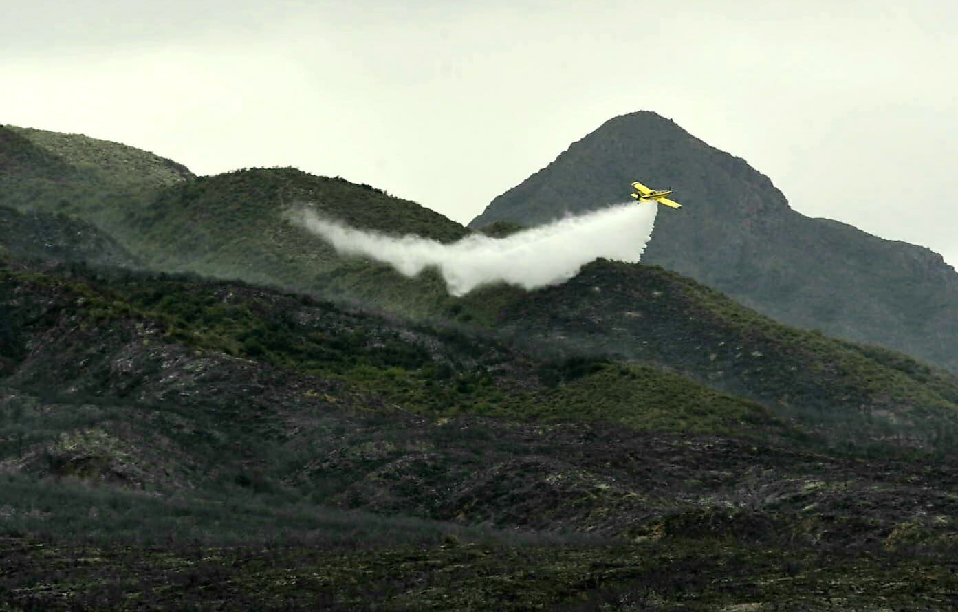 Trabajo de bomberos, brigadistas y policías para controlar los incendios en el piedemonte de Mendoza (Orlando Pelichotti / Los Andes)