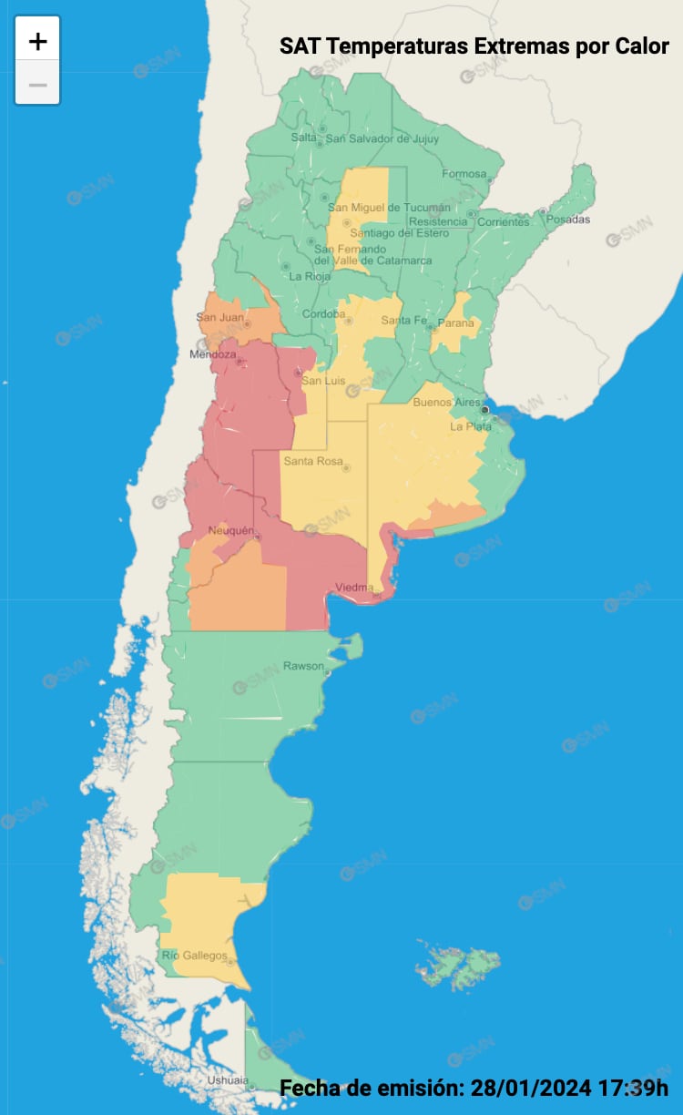 Mendoza es la única provincia del país cubierta al 100% por una alerta roja por ola de calor.