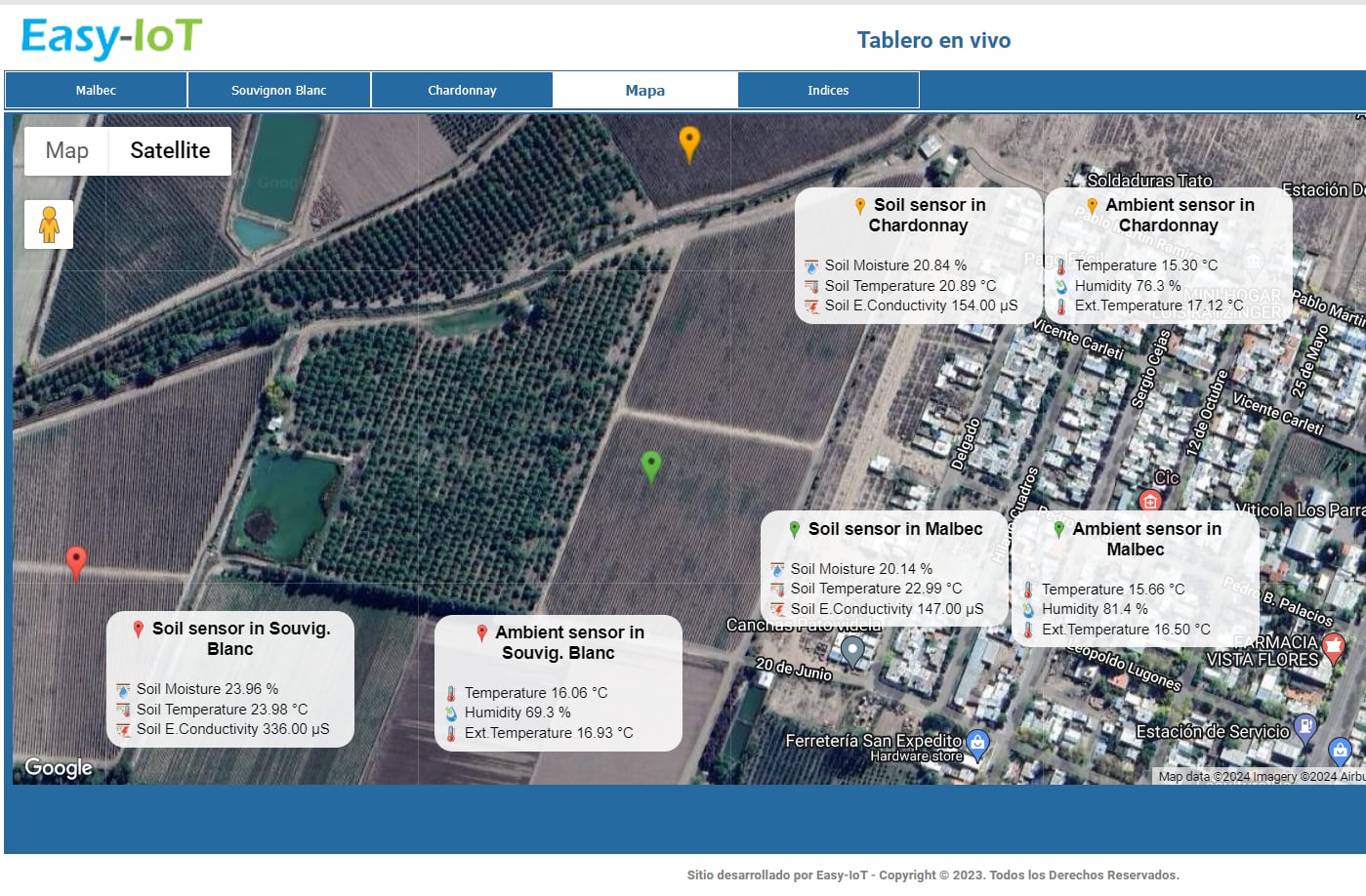 Soluciones para la viticultura de precisión y microclimas: Mapa de visualización