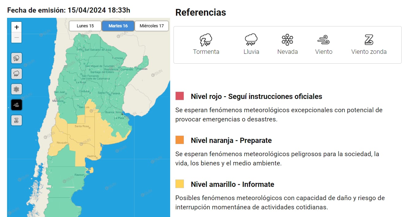 Alerta amarilla del SMN