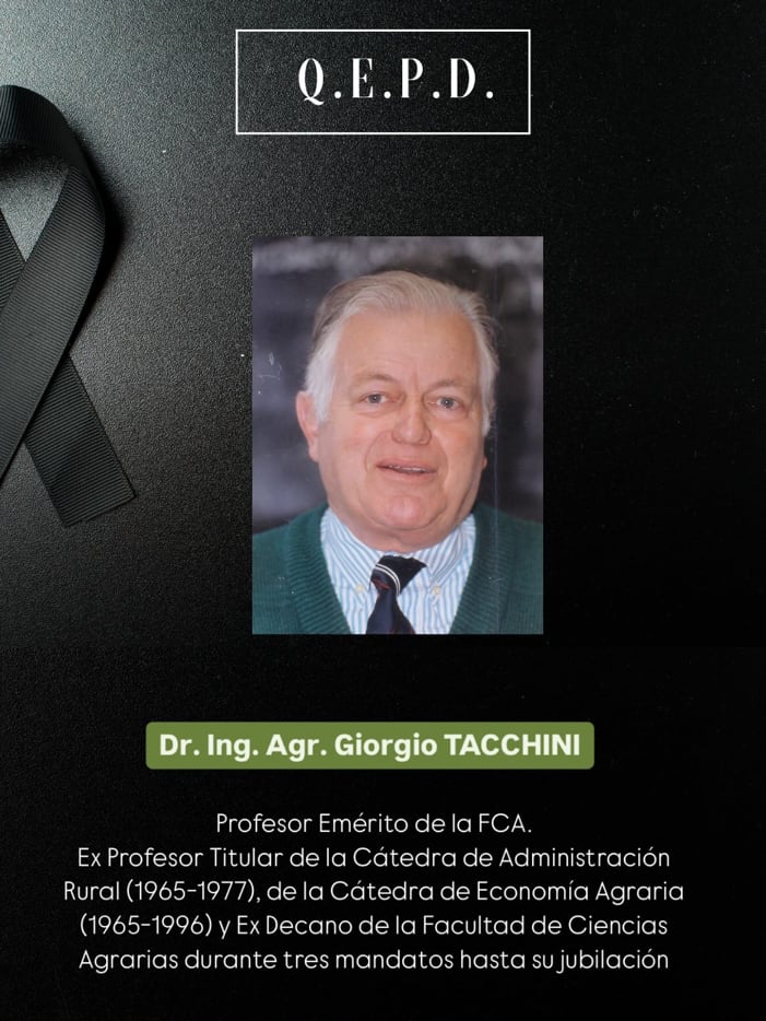 Con profundo pesar la FCA despidió al Dr. Ing. Agr. Giorgio TACCHINI. Imagen: Instagram / @cienciasagrariasuncuyo