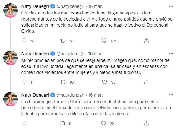 Natalia Denegri pide el derecho al olvido (Twitter)