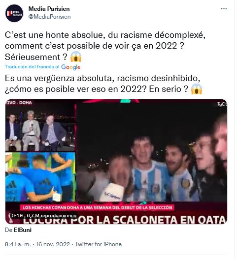 La prensa francesa criticó los cánticos racistas y homofóbicos de hinchas argentinos.