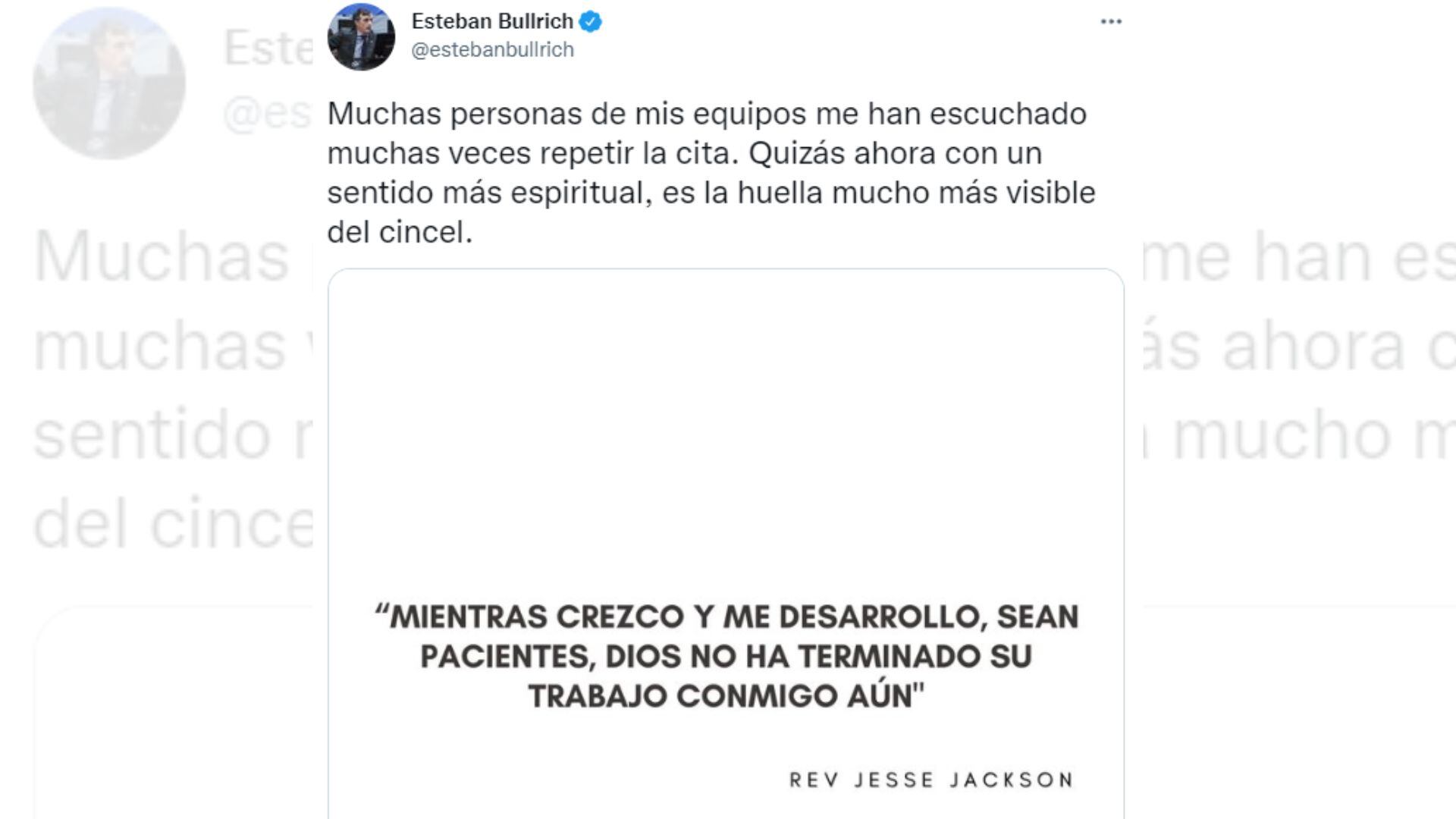 Esteban Bullrich reapareció en redes sociales luego de su internación: “Sean pacientes”. / Foto: Twitter