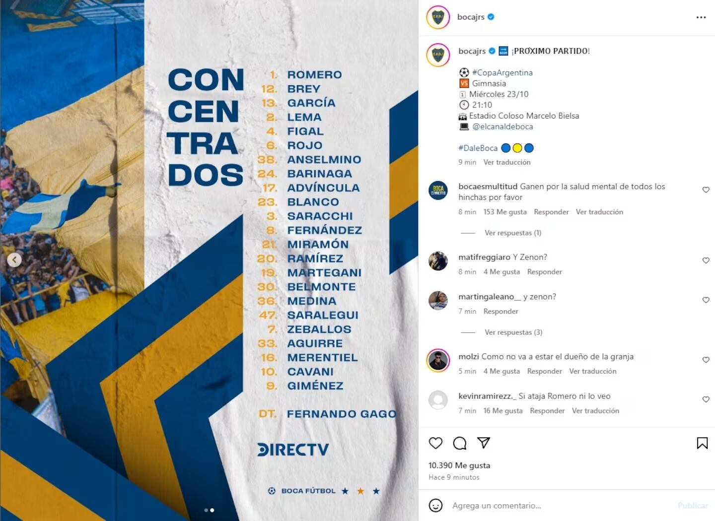 Lista de concentrados de Boca sin Zenon. / Gentileza.