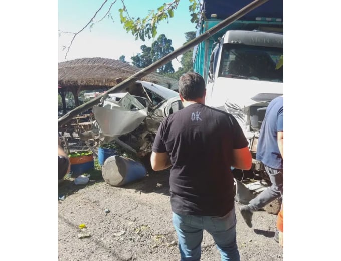 El conductor del camión dijo que "trató de esquivar" al vehículo, pero "impactó en la rueda delantera y me desvió". Foto: TN