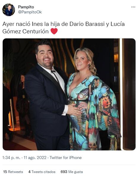 Darío Barassi y Lucía Gómez Centurión fueron papas de Inés, su segunda hija (Captura de pantalla)