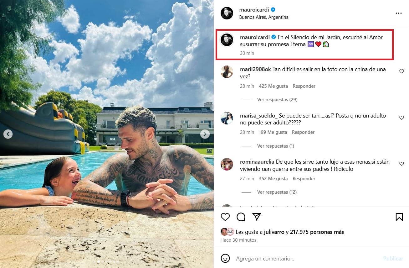 El provocador posteo de Mauro Icardi tras los videos de Wanda Nara. Gentileza Instagram.