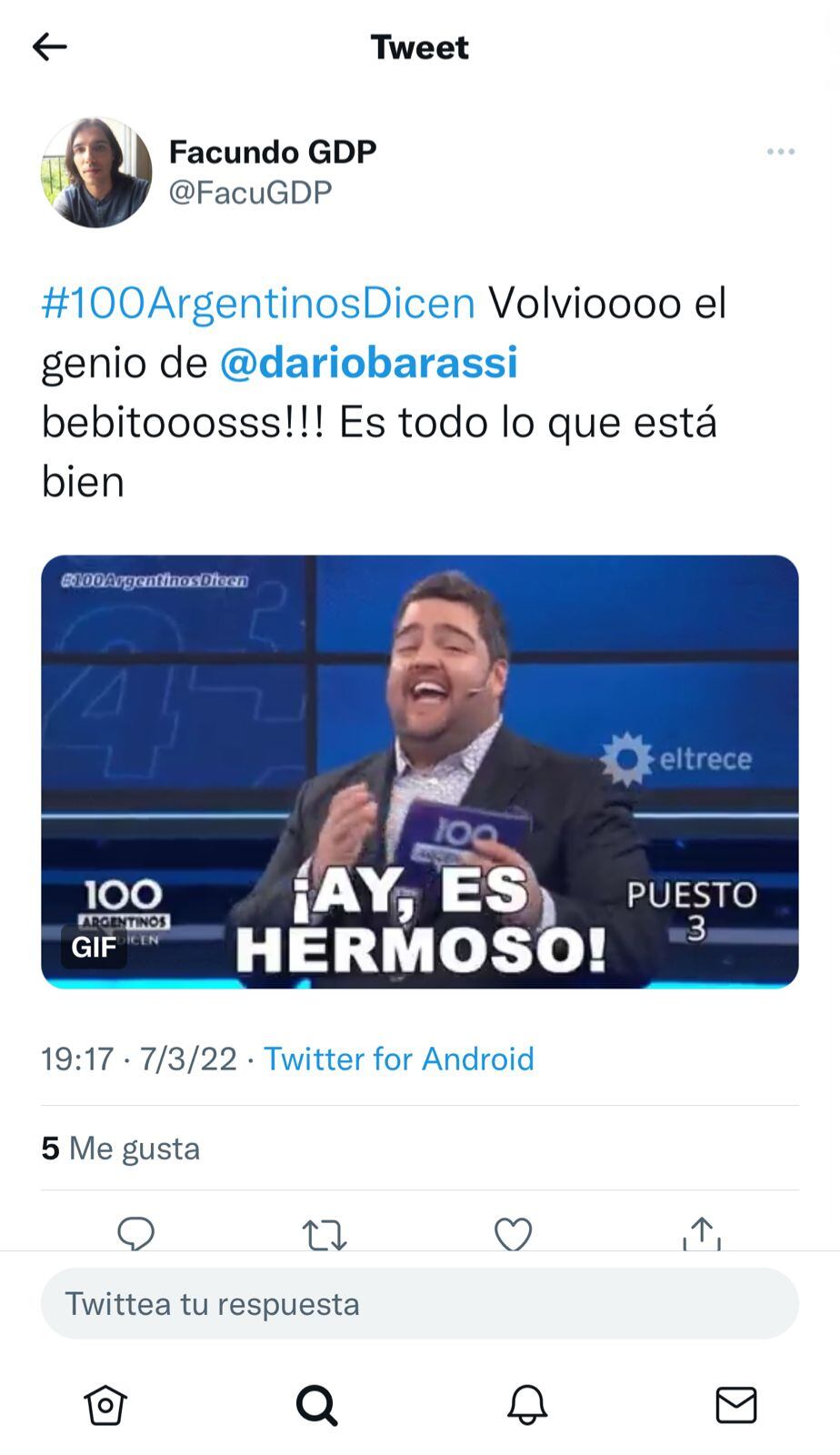 Darío Barassi regresó a la conducción de 100 Argentinos Dicen.