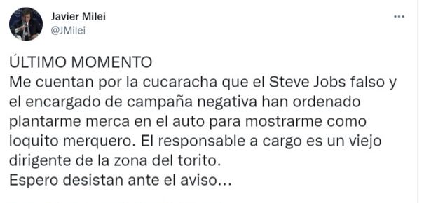Milei aseguró en las redes que quieren ensuciar su imagen al vincularlo con el narcotráfico.