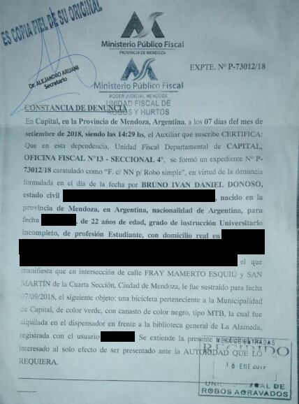 El joven había retirado una bici de la estación Alameda en 2018, y esa misma noche se la robaron. Hizo la denuncia.