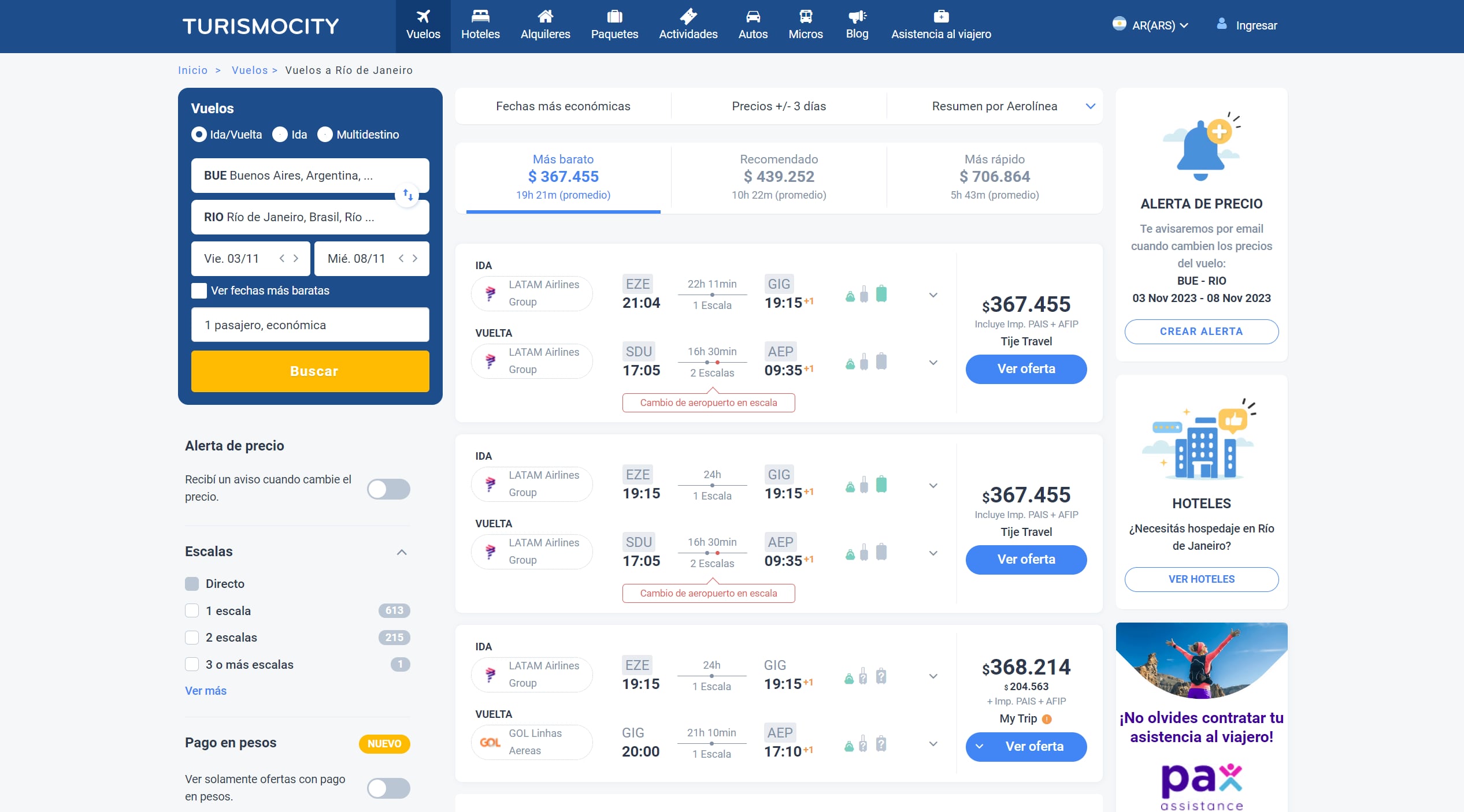 Vuelo Buenos Aíres - Río de Janeiro, más económico pero más días.