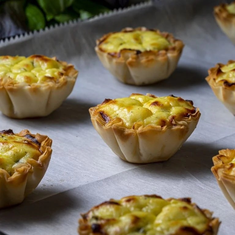 Así se preparan unas ricas canastitas de cebolla y queso.