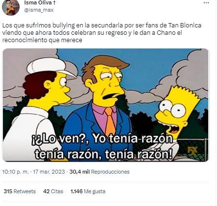 Chano regresó a los escenarios tras su alta médica y anunció el regreso de Tan Biónica.