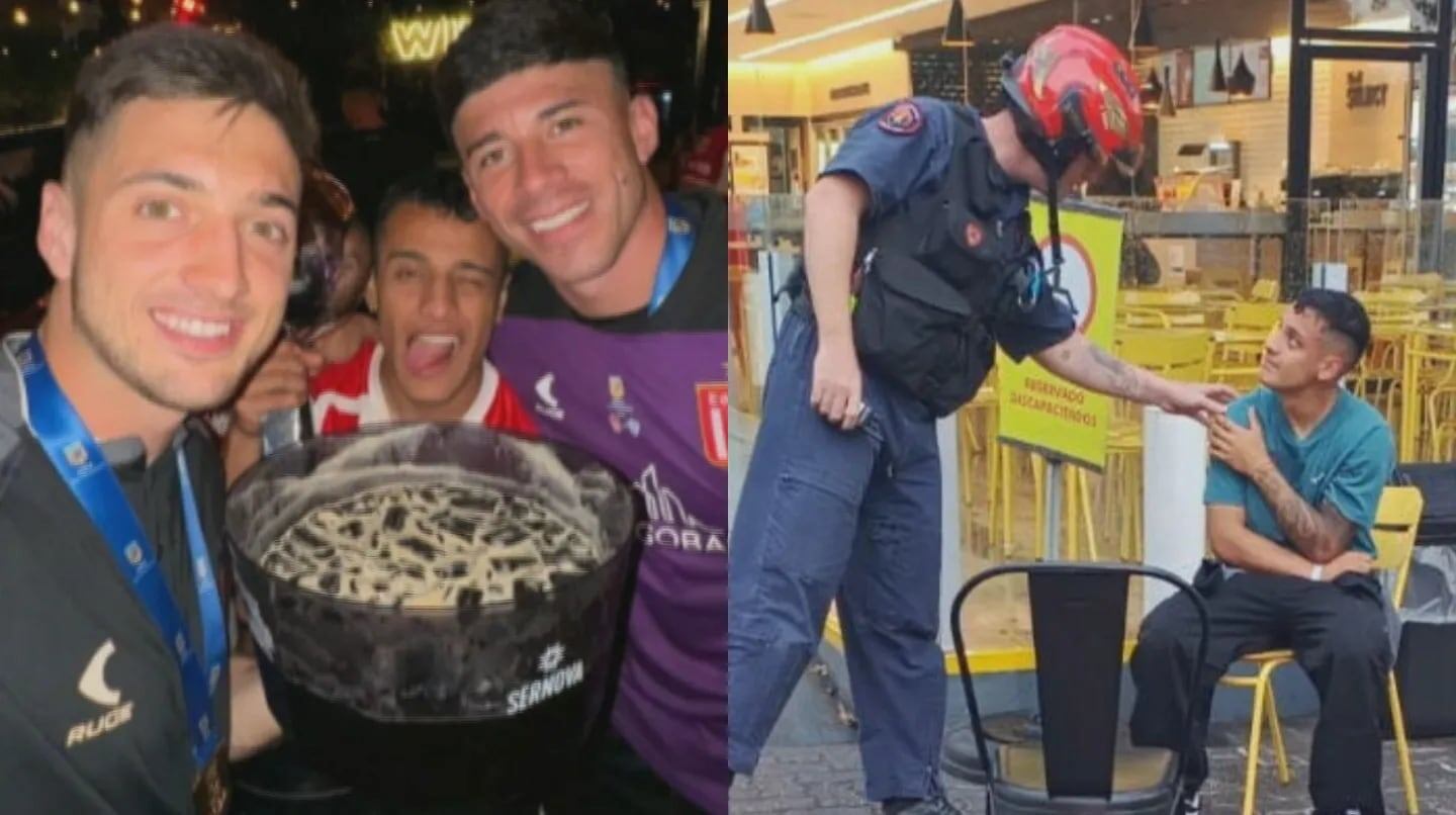 Tiago Palacios durante los festejos de Estudiantes campeón.