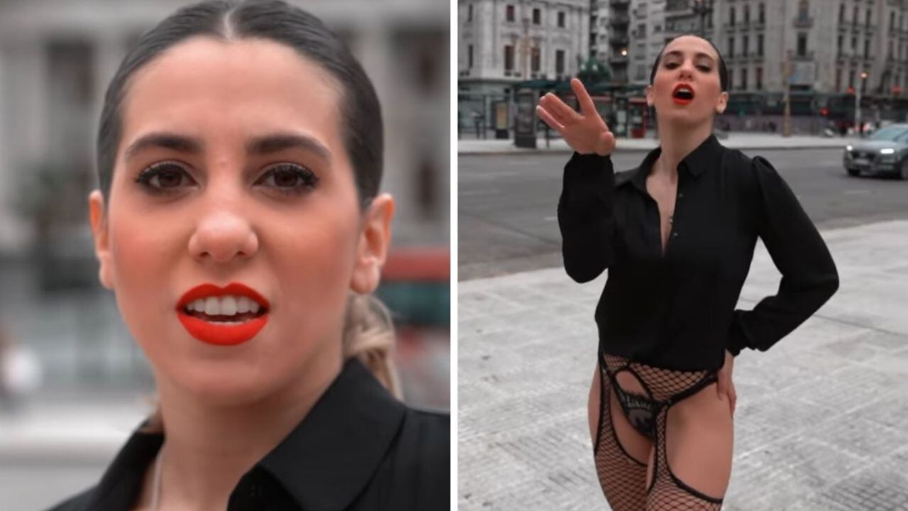 Cinthia Fernández bailó un tango frente al Congreso. 