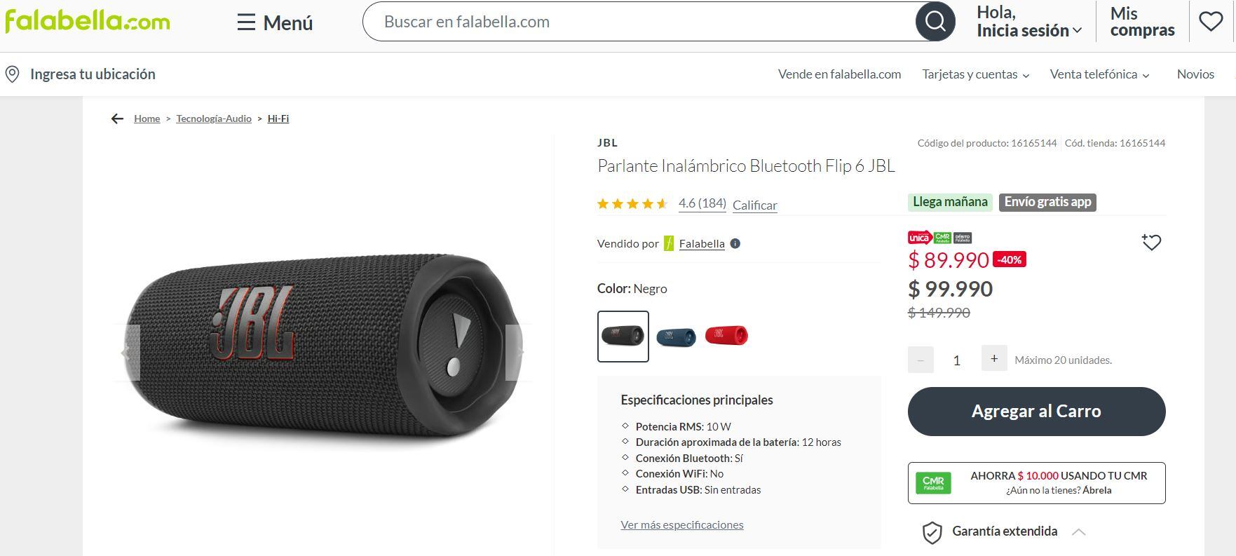 Esto sale un parlante JBL Flip 6 en Chile.