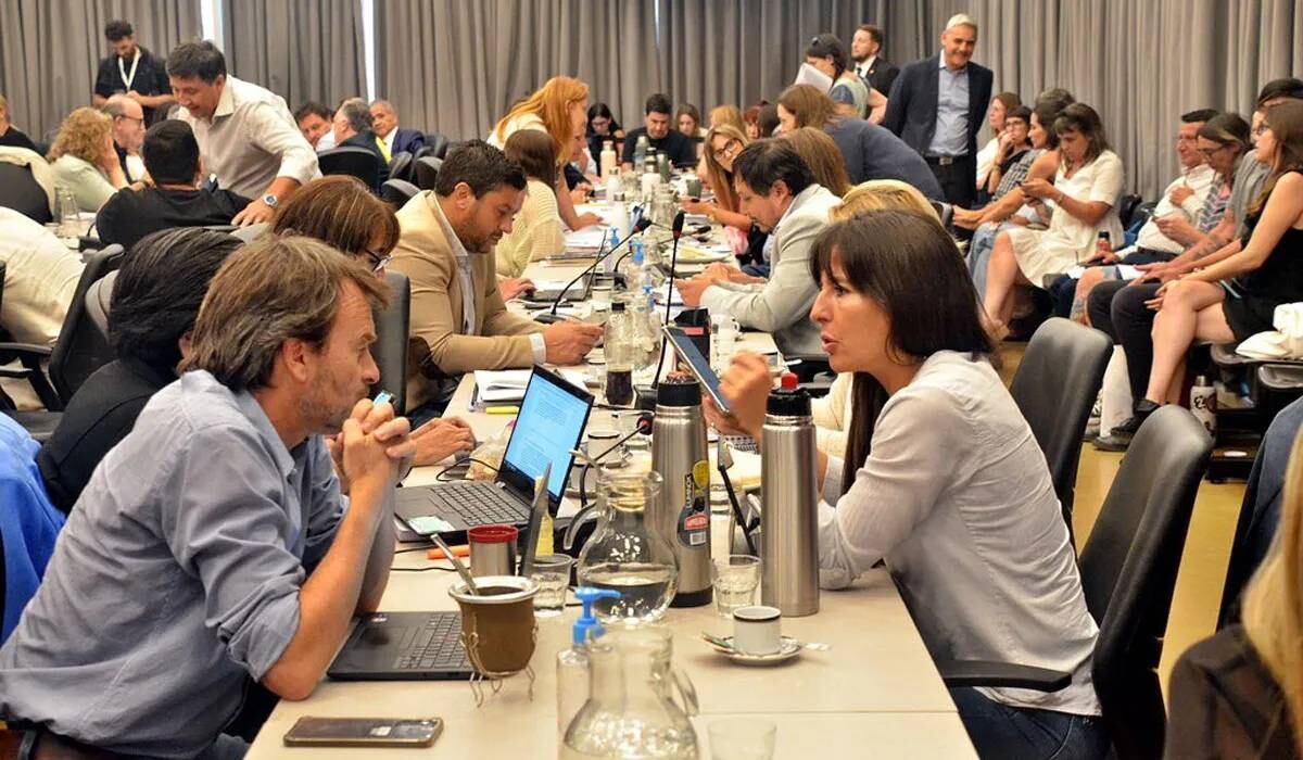 Los diputados Nieri y Verasay dialogando sobre la ley.