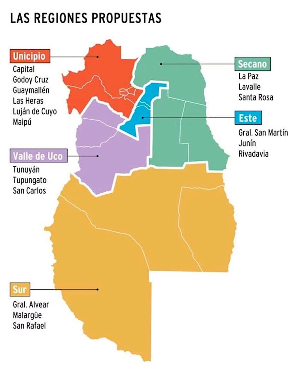 Mapa de regionalización de Mendoza