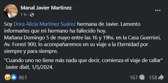 Murió Javier Martínez, líder de Manal y pionero del rock nacional.