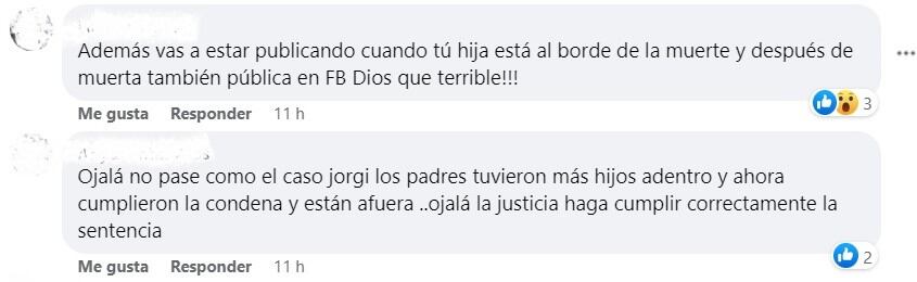 Indignación en redes por los acusados de asesinar a su beba en Las Heras: “Justicia” (Facebook)