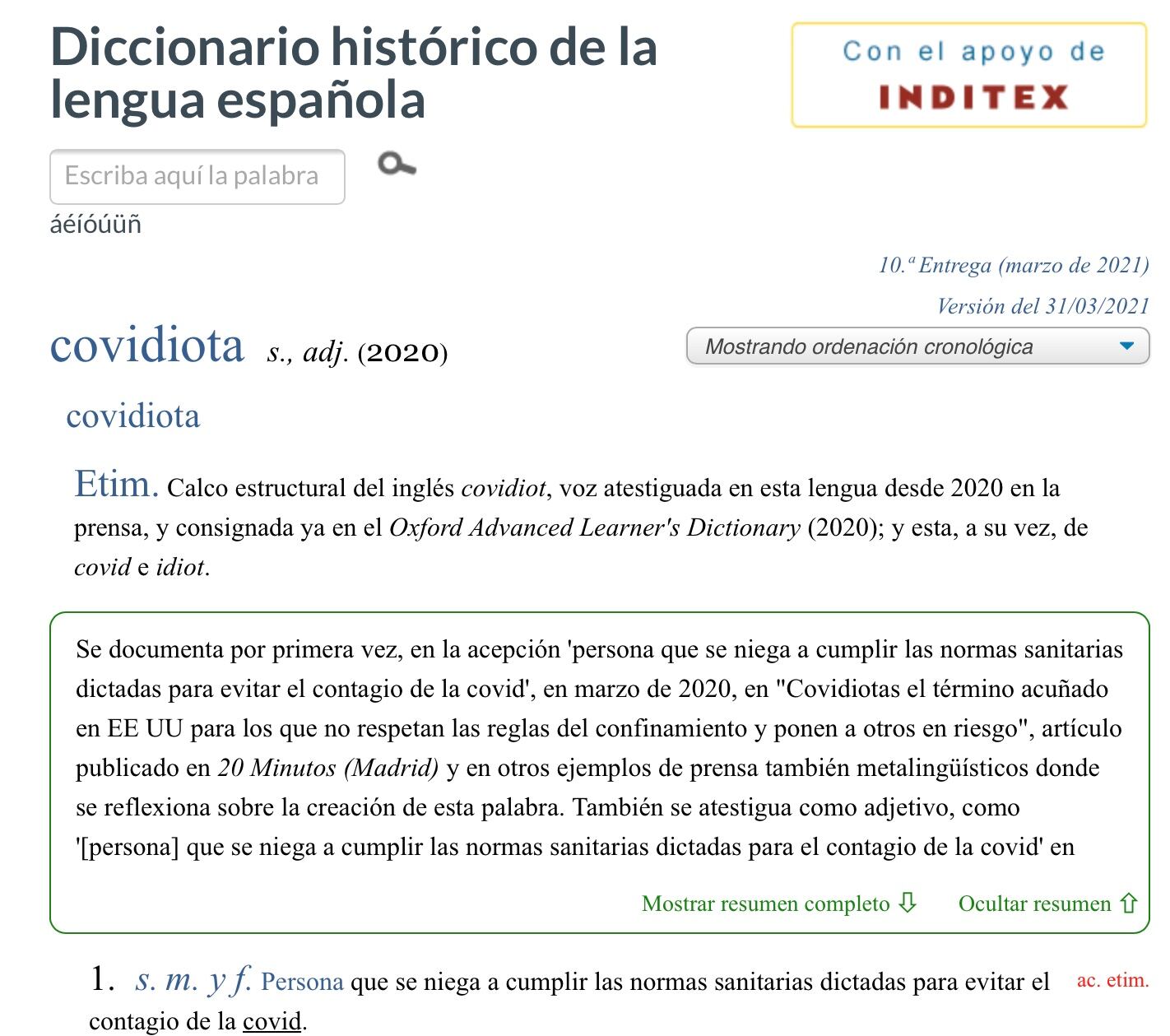 El Diccionario histórico de la lengua española incorporó palabras asociadas a la pandemia