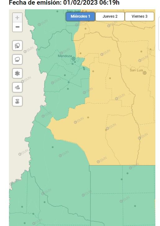 Alerta amarilla por tormentas en Mendoza (01/02) / SMN