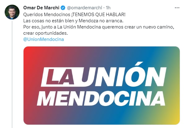 El diputado nacional y precandidato a la gobernación, Omar De Marchi, presentó el frente en las redes sociales.