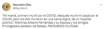 Las críticas a Alberto en redes sociales. Foto: captura de pantalla.