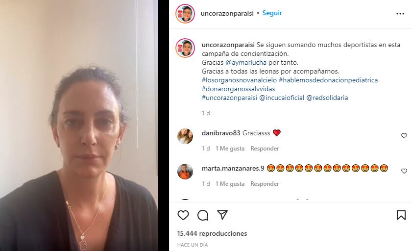 Luciana Aymar se sumó a la campaña para que Isidro pueda recibir un trasplante de corazón.