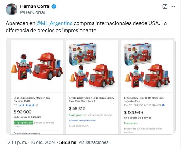 Mercado Libre permite compras en Estados Unidos: la diferencia en los precios (Captura de pantalla)