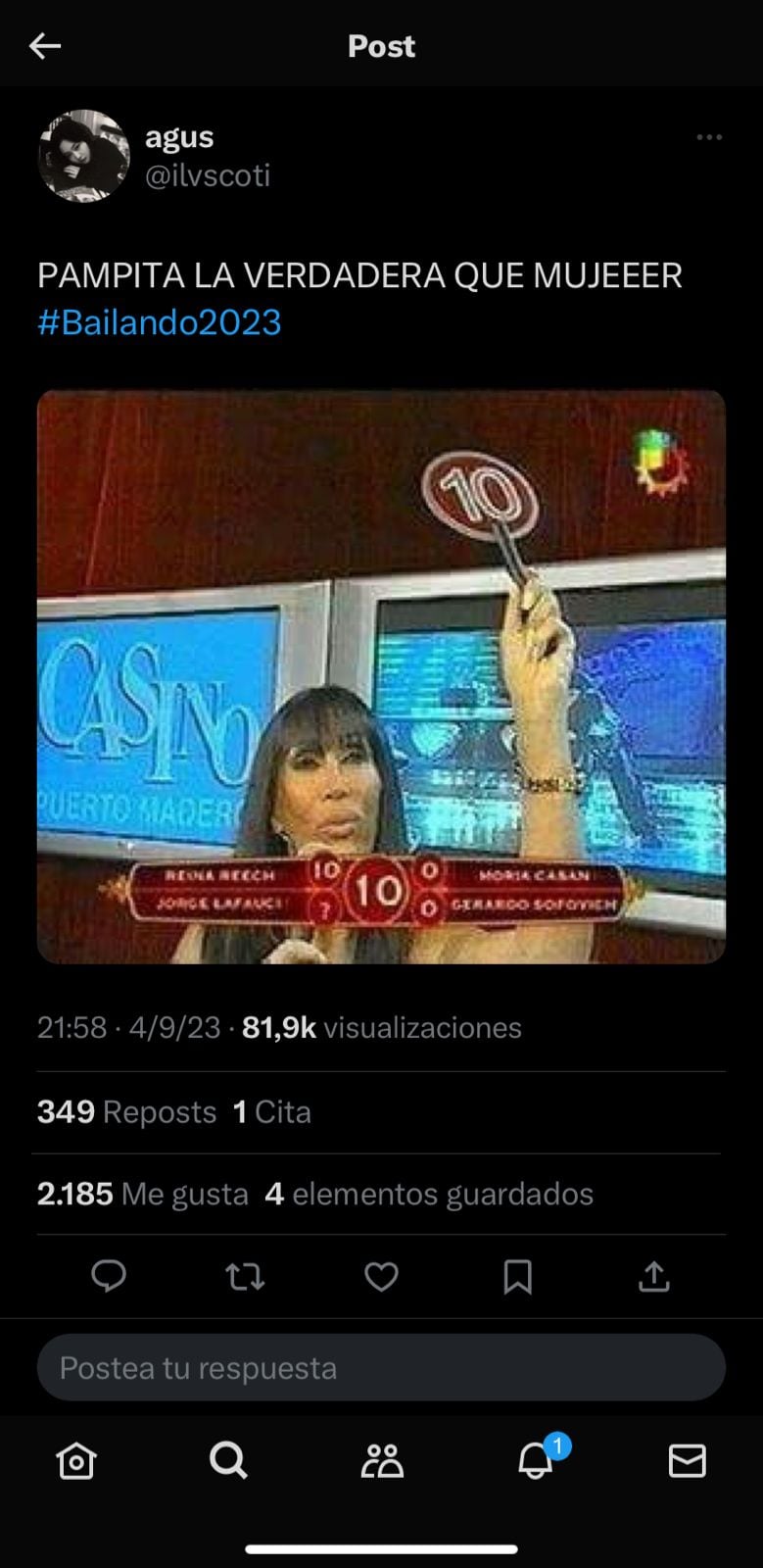 Pampita fue lo más comentado en Twitter tras la apertura del Bailando 2023. Captura de pantalla.