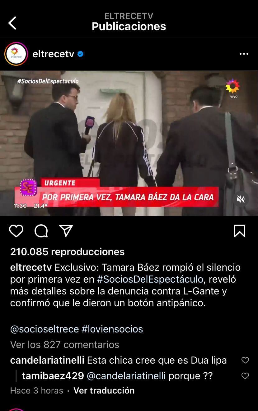 Cande Tinelli y Tamara Báez se cruzaron en redes.