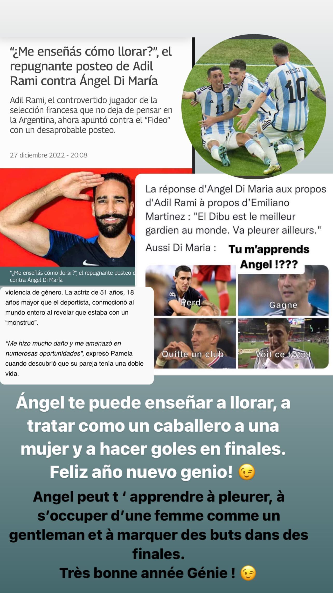 Adil Rami se burló de Ángel Di María y Jorgelina Cardoso lo cruzó.