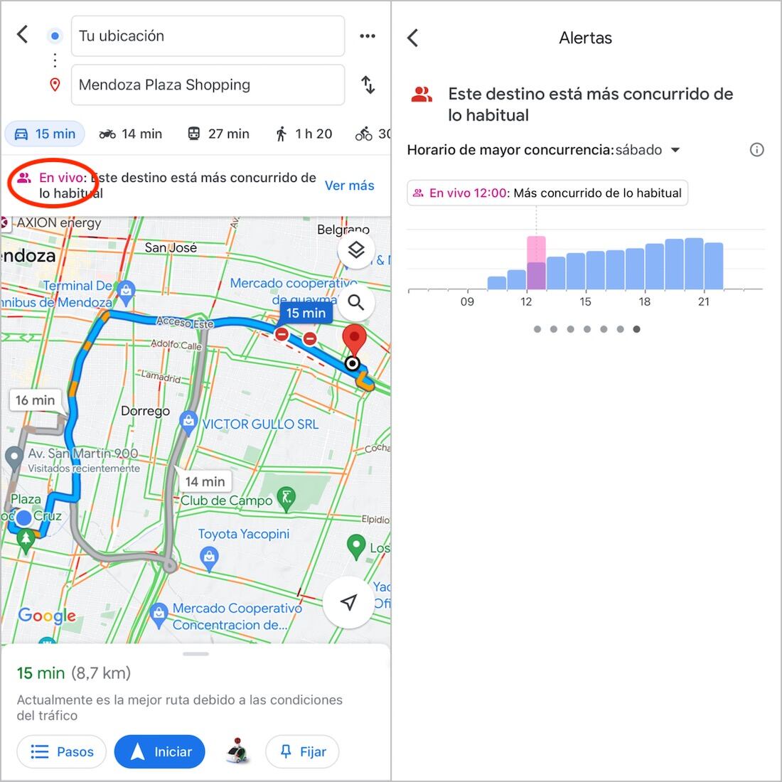 Google Maps puede mostrar los sitios más concurridos según horarios en Mendoza.