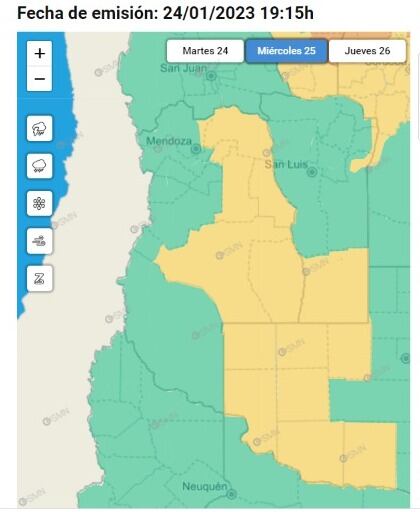 Alerta SMN miércoles 25 de enero.