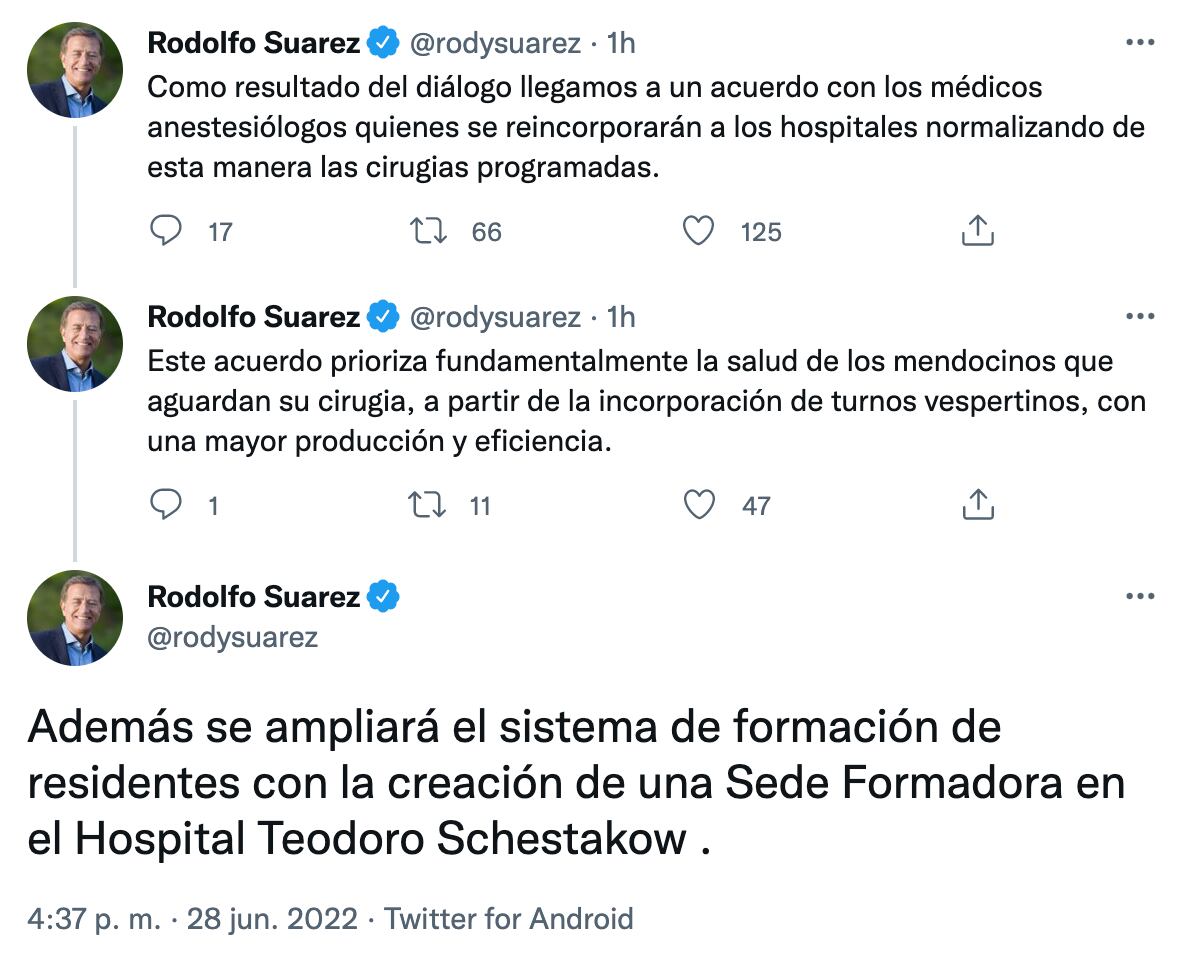 El gobernador Rodolfo Suarez anunció un acuerdo con los anestesiólogos para retomar las cirugías postergadas en Mendoza.