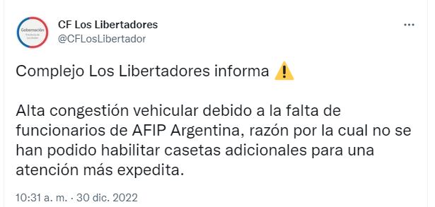 Complejo Los Libertadores: espera para cruzar a Chile (30 de diciembre de 2021)