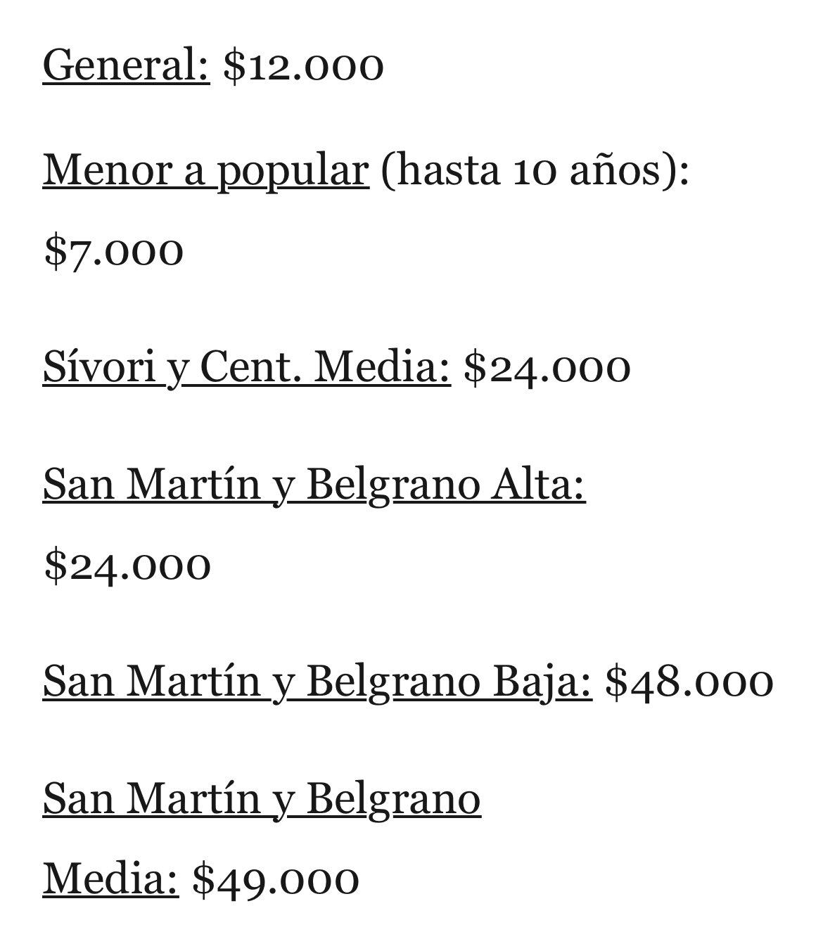 Los precios de las entradas para ver al Campeón del Mundo en el estadio Monumental. Foto: Captura de pantalla.