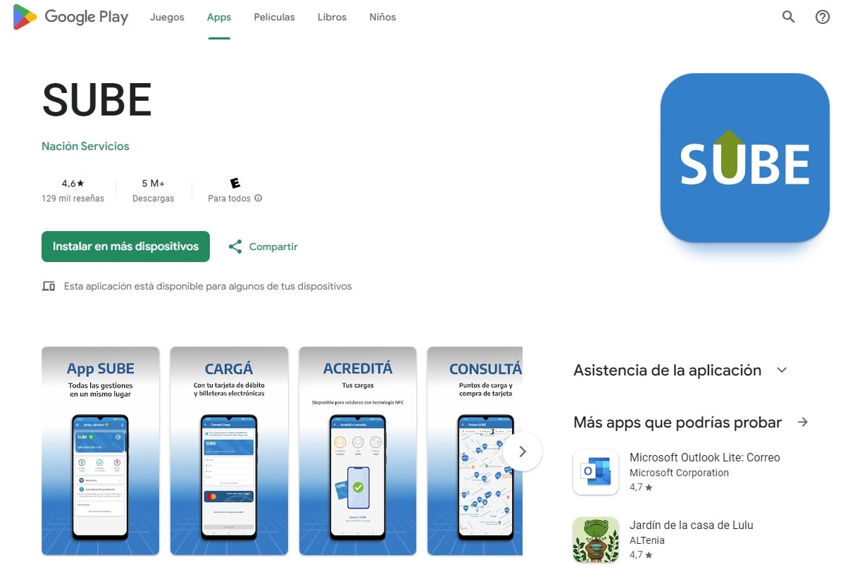 Nueva app SUBE en Google Play Store