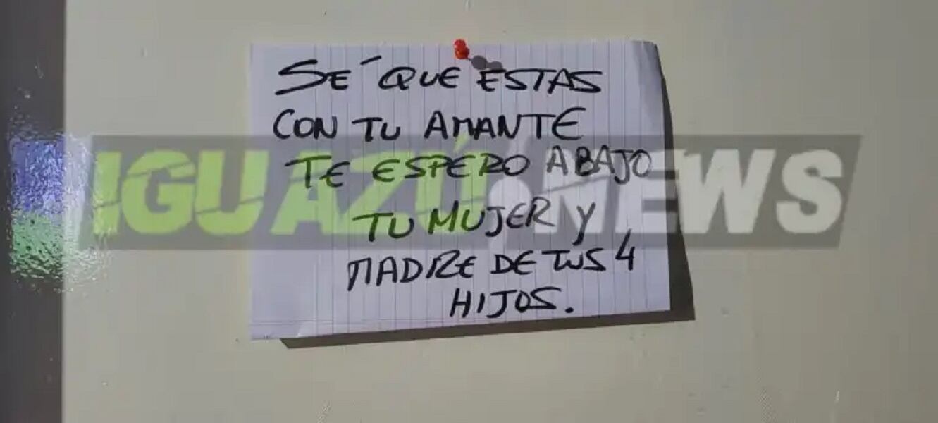 El mensaje que le dejó la mujer a su esposo infiel y a la amante, quien resultó ser la sobrina (Gentileza / Iguazú News) 