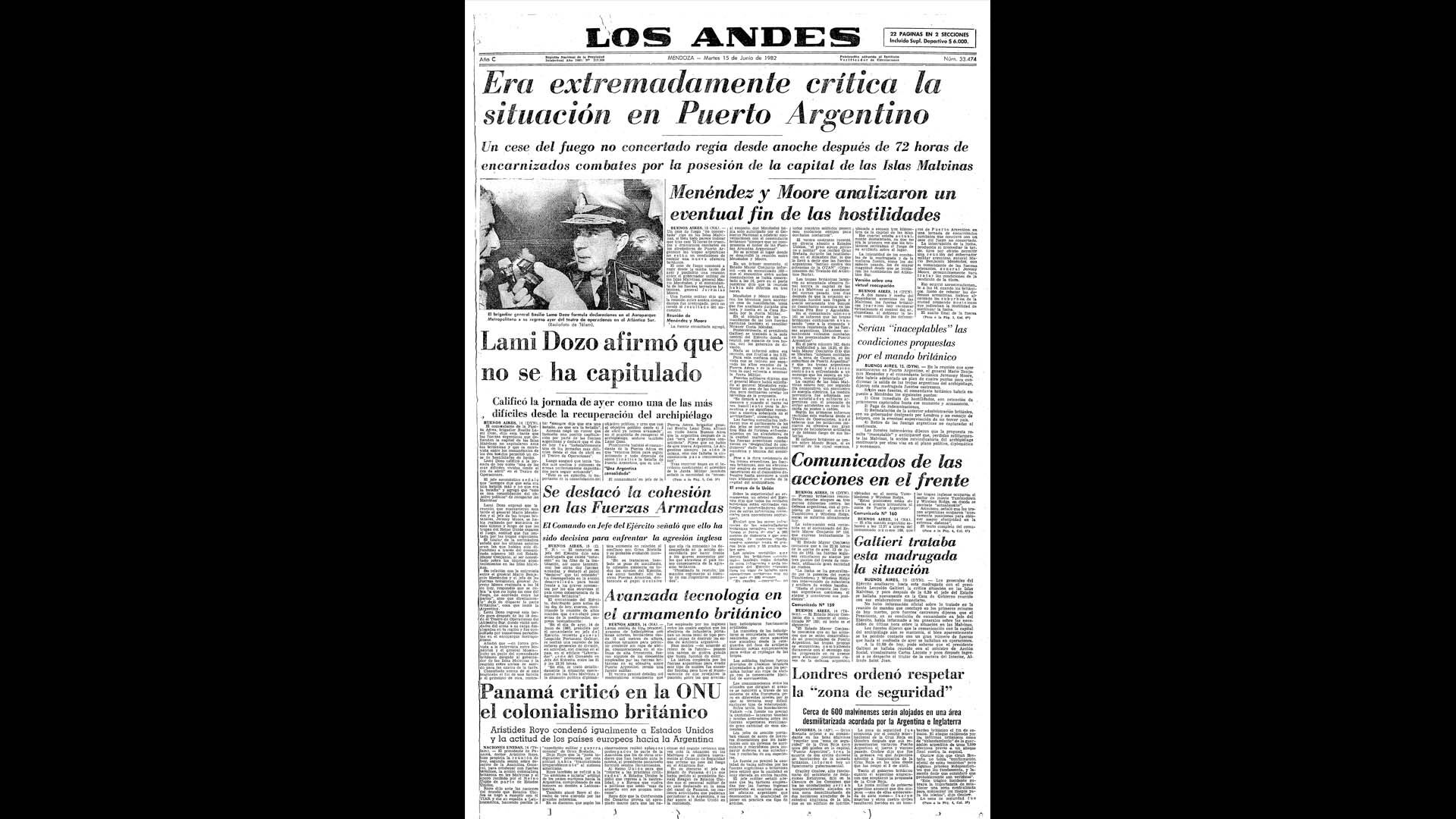 Un recorrido día a día por las portadas del medio más importante de Mendoza, para conocer el pulso diario de la guerra que enluteció a todo el país.