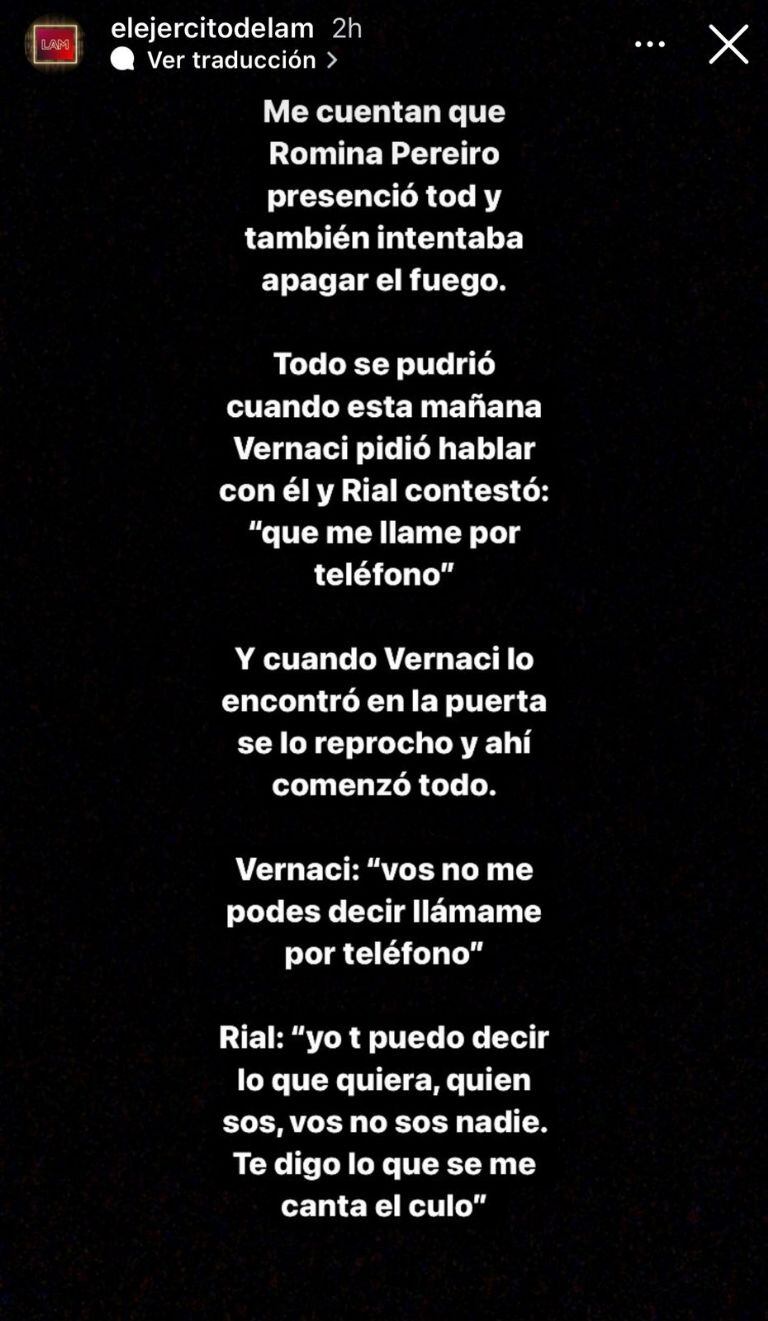 La pelea contada por la cuenta de Instagram @elejercitodelam